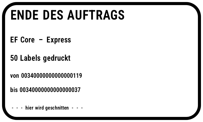 Nachlauf-Etikett der Demo